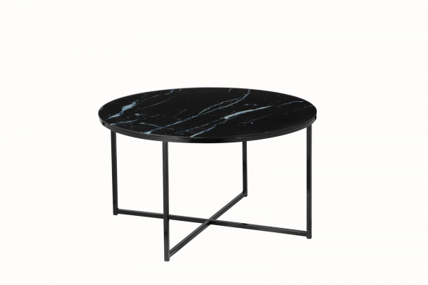 SalesFever Couchtisch Ø 80 cm, Foliert in Marmoroptik Schwarz, Gestell Schwarz