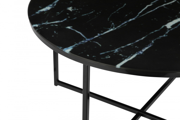 SalesFever Couchtisch Ø 80 cm, Foliert in Marmoroptik Schwarz, Gestell Schwarz