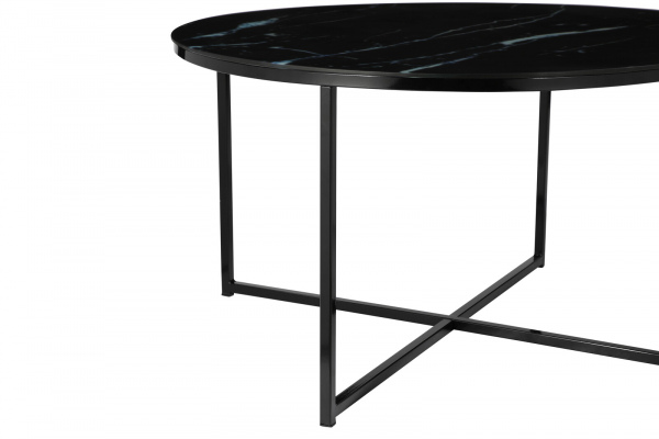 SalesFever Couchtisch Ø 80 cm, Foliert in Marmoroptik Schwarz, Gestell Schwarz
