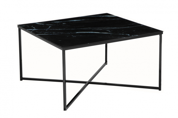 SalesFever Couchtisch 80x80x45 cm, Foliert in Marmoroptik Schwarz, Gestell Schwarz