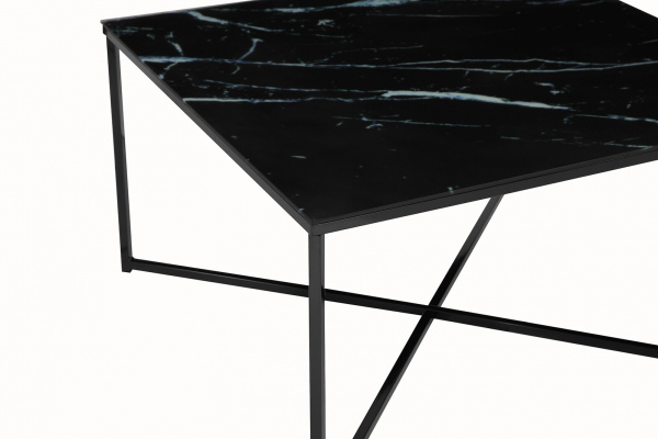 SalesFever Couchtisch 80x80x45 cm, Foliert in Marmoroptik Schwarz, Gestell Schwarz