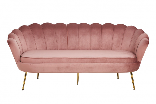 SalesFever Muschelsofa 3-Sitzer aus Samt Rose, Beine Chrom goldfarben, mit hohem Sitzkissen