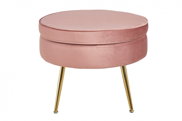 SalesFever Sitzpouf rund aus Samt Rose, Beine Chrom goldfarben, mit hohem Sitzkissen