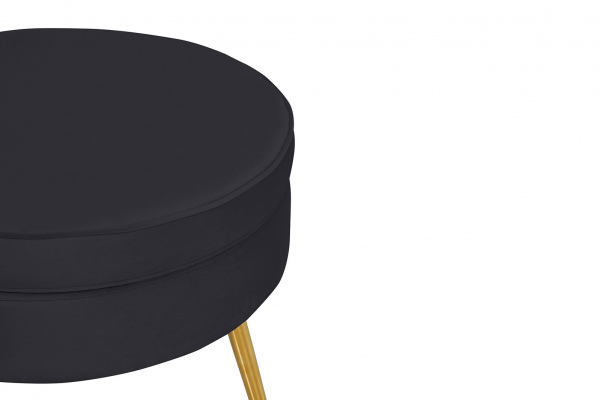 SalesFever Sitzpouf rund aus Samt Schwarz, Beine Chrom goldfarben, mit hohem Sitzkissen