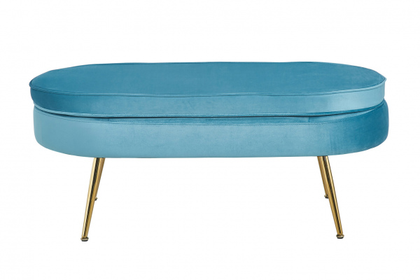 SalesFever Sitzpouf oval aus Samt Blau, Beine Chrom goldfarben, mit hohem Sitzkissen