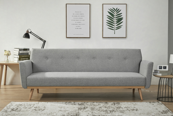 SalesFever Schlafsofa, Strukturstoff fein, mit Holzleiste und -füßen