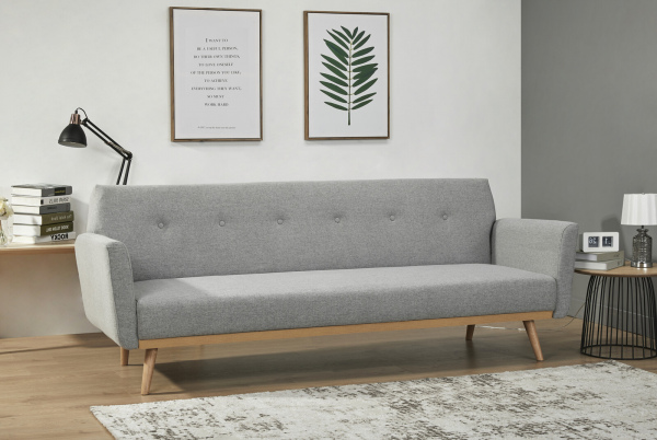 SalesFever Schlafsofa, Strukturstoff fein, mit Holzleiste und -füßen