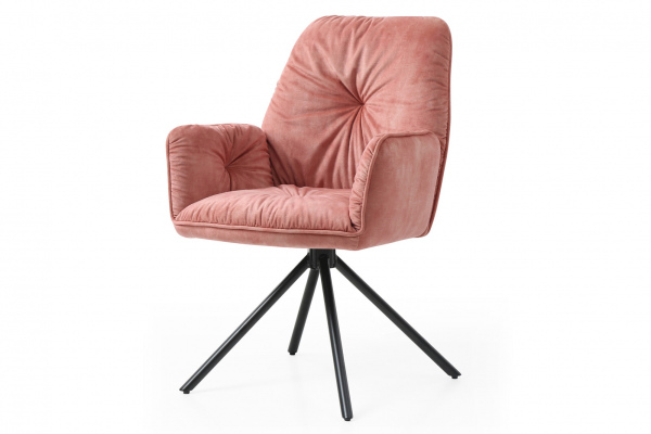 SalesFever Armlehnstuhl mit 360° Drehfunktion, Rose, Vintage-Samtvelours, Beine Metall Schwarz pulverbeschichtet