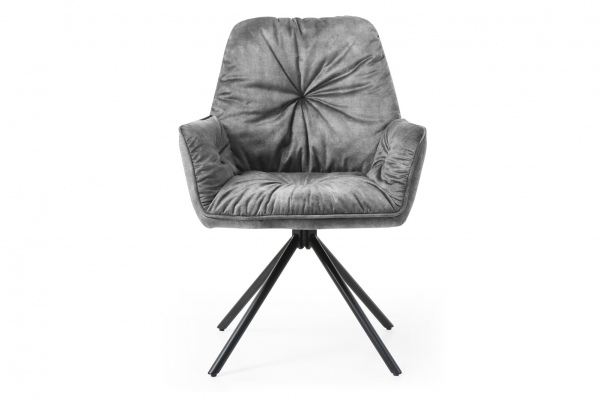 SalesFever Armlehnstuhl mit 360° Drehfunktion, Grau, Vintage-Samtvelours, Beine Metall Schwarz pulverbeschichtet