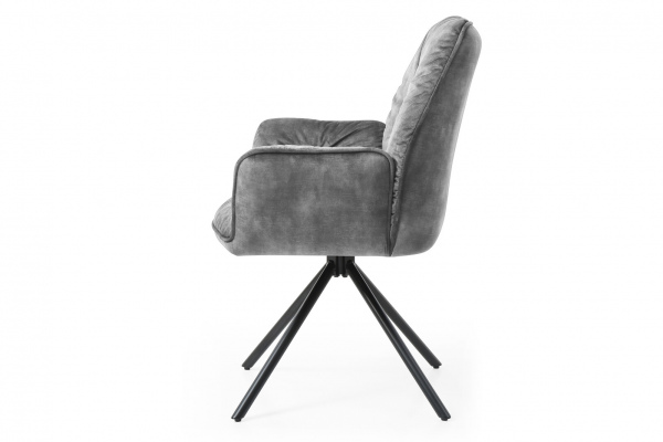 SalesFever Armlehnstuhl mit 360° Drehfunktion, Grau, Vintage-Samtvelours, Beine Metall Schwarz pulverbeschichtet