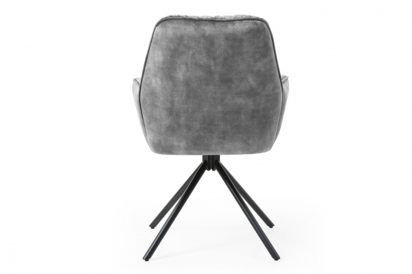 SalesFever Armlehnstuhl mit 360° Drehfunktion, Grau, Vintage-Samtvelours, Beine Metall Schwarz pulverbeschichtet