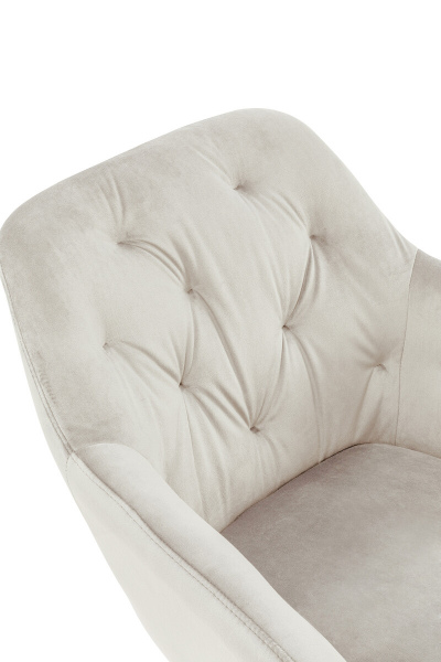 SalesFever Armlehnstuhl Creme Samt, 100% Polyester, mit Knopfheftung, Stuhlbeine aus pulverbeschichtetem schwarzem Metall
