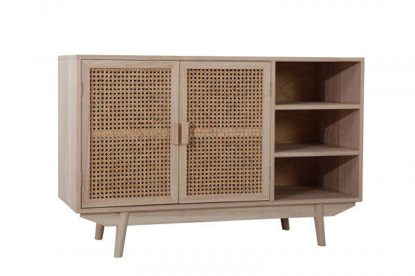 SalesFever Sideboard 100x36 cm Rattangeflecht, 2 Türen, 3 offene Fächer