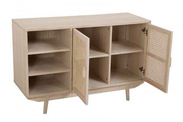 SalesFever Sideboard 100x36 cm Rattangeflecht, 2 Türen, 3 offene Fächer