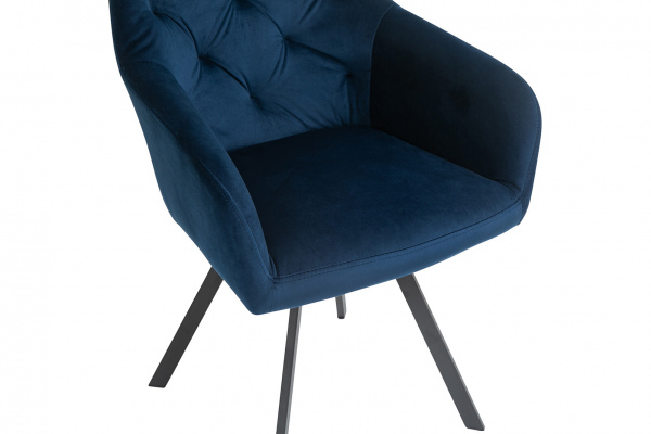 SalesFever Armlehnstuhl mit 360° Drehfunktion Blau, Samtbezug, Beine Metall Schwarz pulverbeschichtet