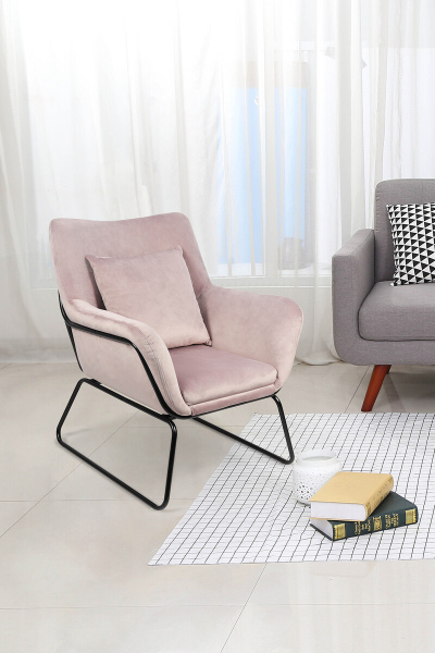 SalesFever Relaxsessel mit Samtbezug Rose, Gestell Metall Schwarz pulverbeschichtet