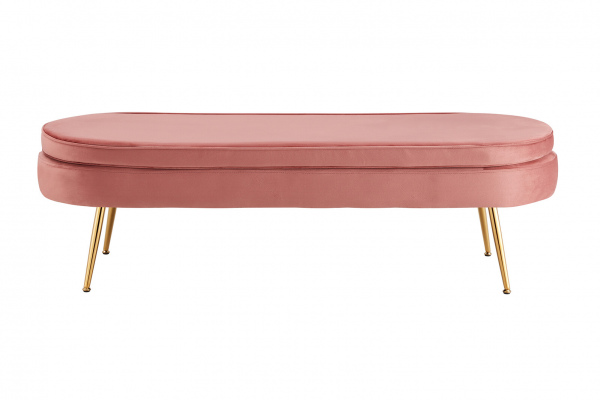 SalesFever Sitzpouf oval lang aus Samt Rose, Beine Chrom goldfarben, mit hohem Sitzkissen