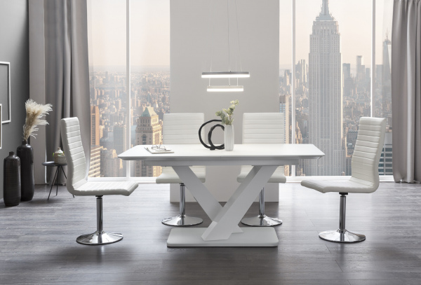 SalesFever Essgruppe 5 tlg. 160/200x90 cm, Esstisch MDF/Glas, Esszimmerstuhl Weiß, besteht aus 1x395721+1x399613