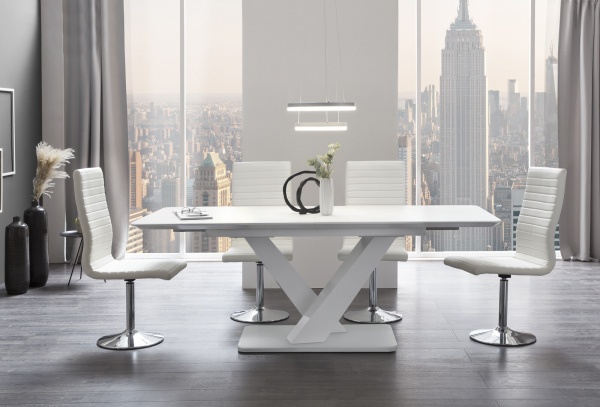 SalesFever Essgruppe 5 tlg. 160/200x90 cm, Esstisch MDF/Glas, Esszimmerstuhl Weiß, besteht aus 1x395721+1x399613