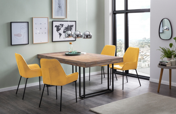 SalesFever Essgruppe 5 tlg. 180x100 cm, Esstisch Akazie, Esszimmerstuhl Senfgelb besteht aus 1x394984+2x391990