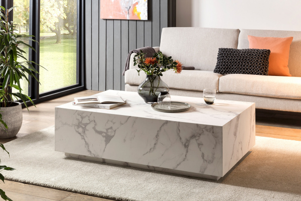 SalesFever Couchtisch Weiß, 120x75 cm, rechteckig, in Marmoroptik