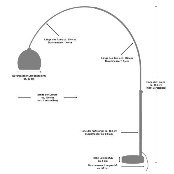 SalesFever Bogenlampe »»Big Deal« E27, Fuß aus Marmor schwarz | 399132