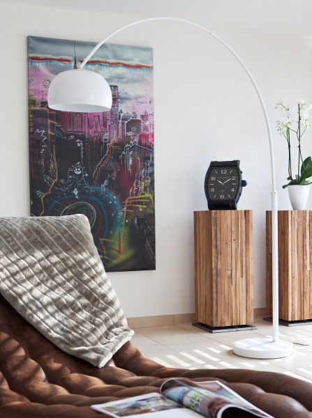 SalesFever Bogenlampe 195 cm weiß, Dimmerungsschalter, Ø Lampenschirm 33 cm, echter Marmorfuß