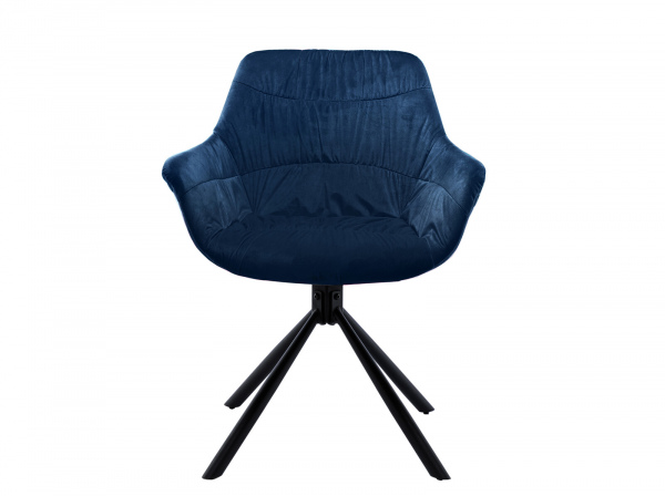 SalesFever Armlehnstuhl mit Wabensteppung Samt Blau, 360° Drehgestell Metall Schwarz pulverbeschichtet