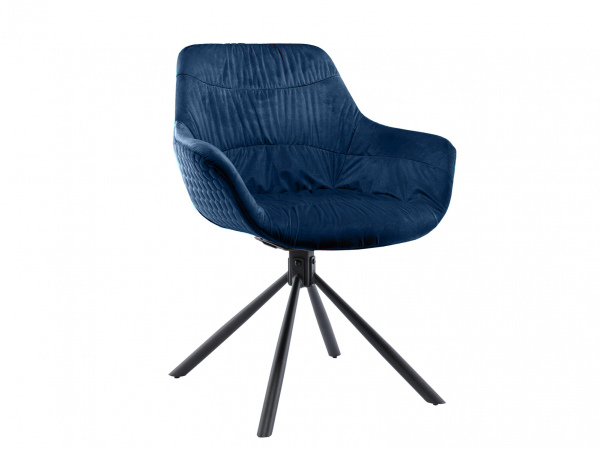 SalesFever Armlehnstuhl mit Wabensteppung Samt Blau, 360° Drehgestell Metall Schwarz pulverbeschichtet
