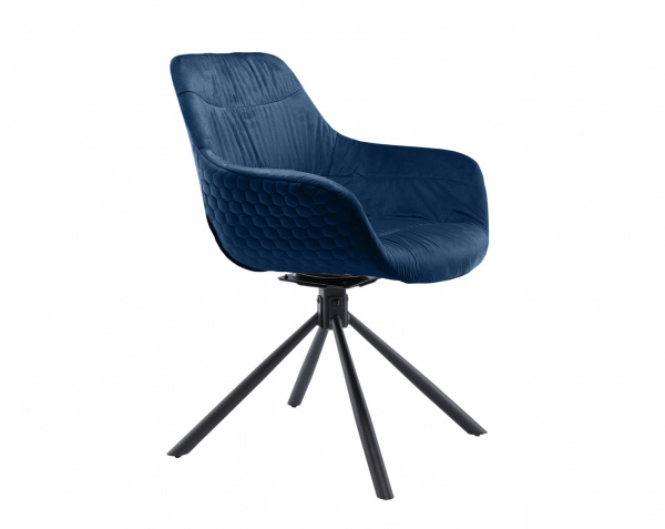 SalesFever Armlehnstuhl mit Wabensteppung Samt Blau, 360° Drehgestell Metall Schwarz pulverbeschichtet