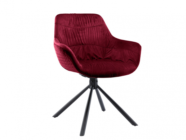 SalesFever Armlehnstuhl mit Wabensteppung Samt Rot, 360° Drehgestell Metall Schwarz pulverbeschichtet