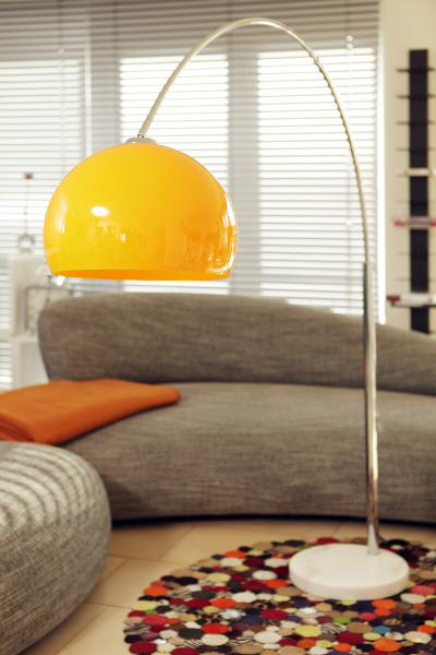 SalesFever Bogenlampe 208 cm orange, Dimmerungsschalter, Ø Lampenschirm 40 cm, echter Marmorfuß