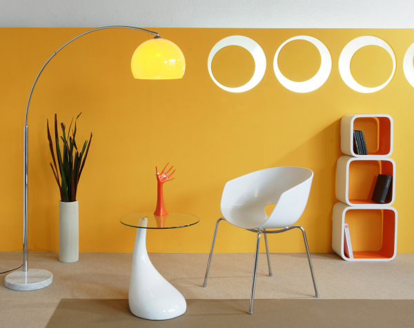 SalesFever Bogenlampe 208 cm orange, Dimmerungsschalter, Ø Lampenschirm 40 cm, echter Marmorfuß
