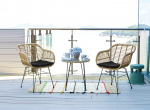 Möbilia Sitzgruppe aus Polyrattan, Metall, Tischplatte Sicherheitsglas , in der Farbe natur, Beine schwarz, Kissen schwarz 10020005