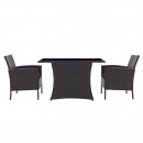 Möbilia Sitzgruppe aus Polyrattan (Polyethylen), Metallgestell, gehärtetes Glas , in der Farbe braun, Kissen schwarz 10020013