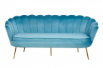 SalesFever Muschelsofa 3-Sitzer aus Samt Blau, Beine Chrom goldfarben, mit hohem Sitzkissen