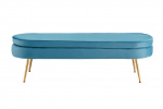 SalesFever Sitzpouf oval lang aus Samt Blau, Beine Chrom goldfarben, mit hohem Sitzkissen